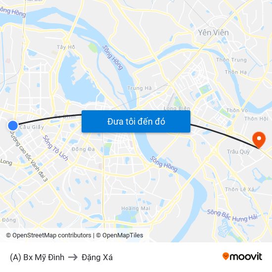 (A) Bx Mỹ Đình to Đặng Xá map