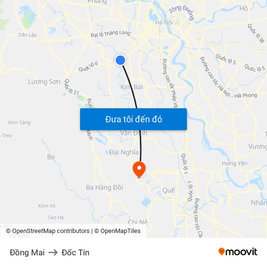 Đồng Mai to Đốc Tín map