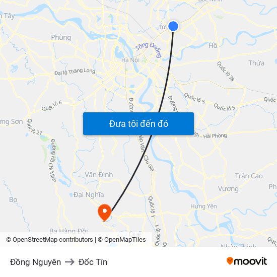 Đồng Nguyên to Đốc Tín map