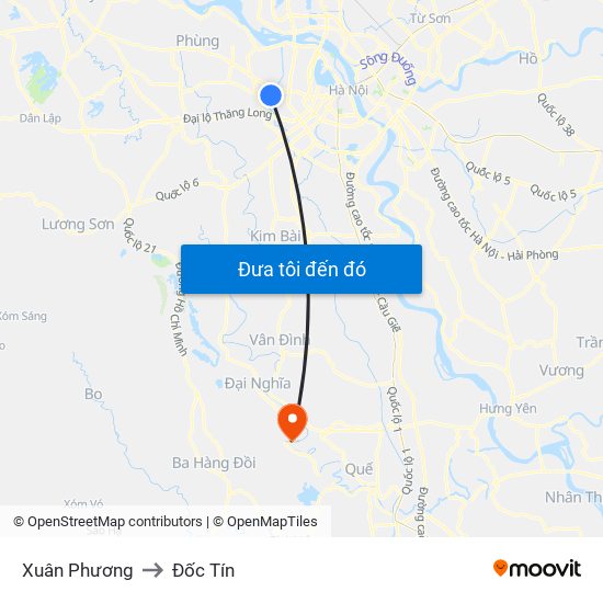 Xuân Phương to Đốc Tín map