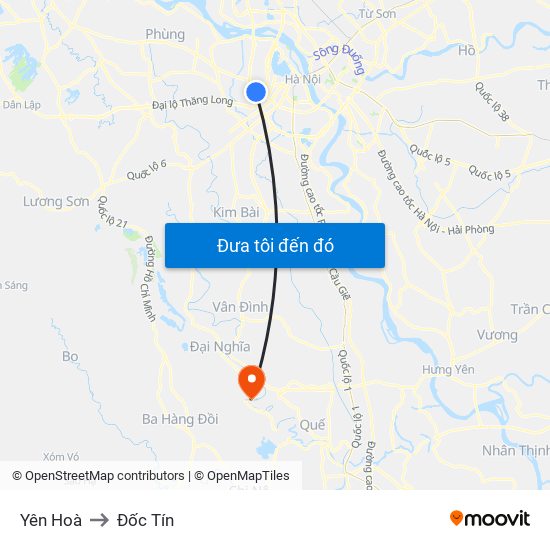 Yên Hoà to Đốc Tín map