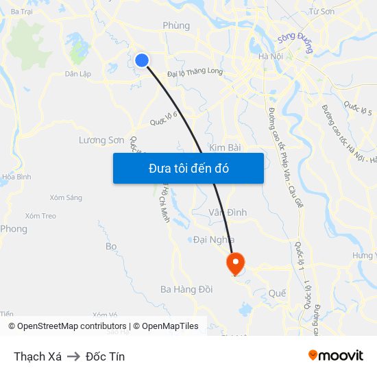 Thạch Xá to Đốc Tín map