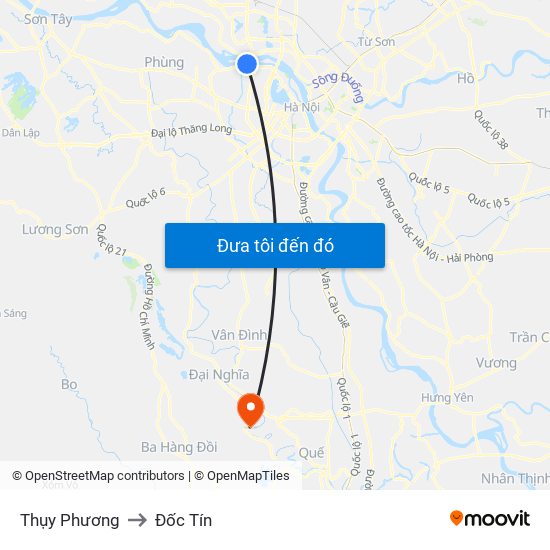 Thụy Phương to Đốc Tín map