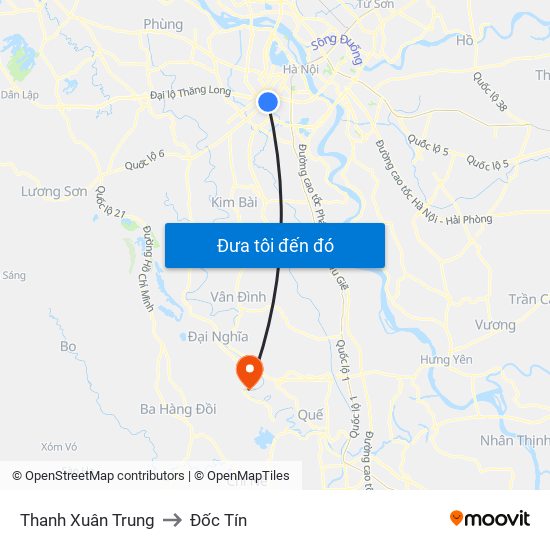 Thanh Xuân Trung to Đốc Tín map