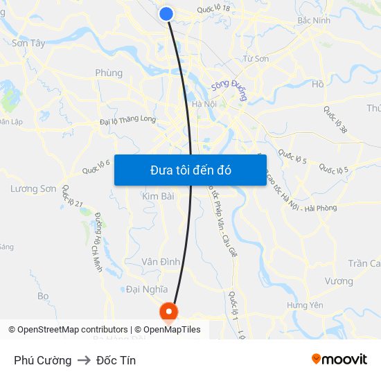 Phú Cường to Đốc Tín map