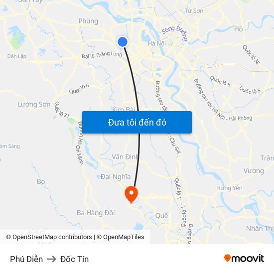 Phú Diễn to Đốc Tín map