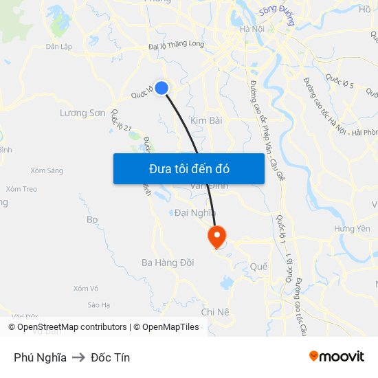 Phú Nghĩa to Đốc Tín map