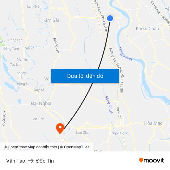 Vân Tảo to Đốc Tín map