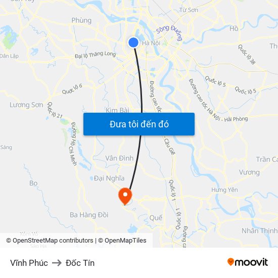 Vĩnh Phúc to Đốc Tín map