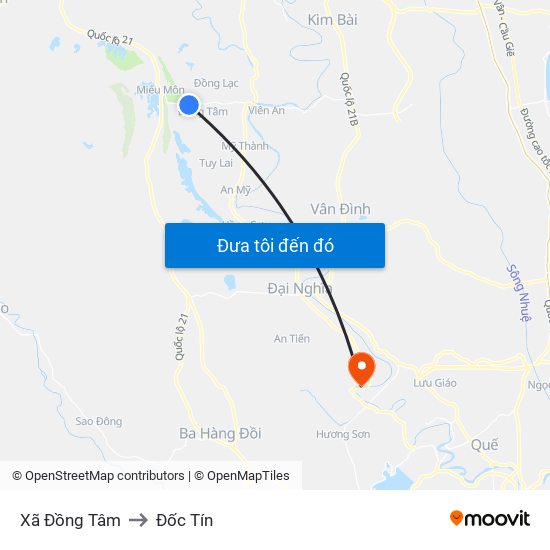 Xã Đồng Tâm to Đốc Tín map