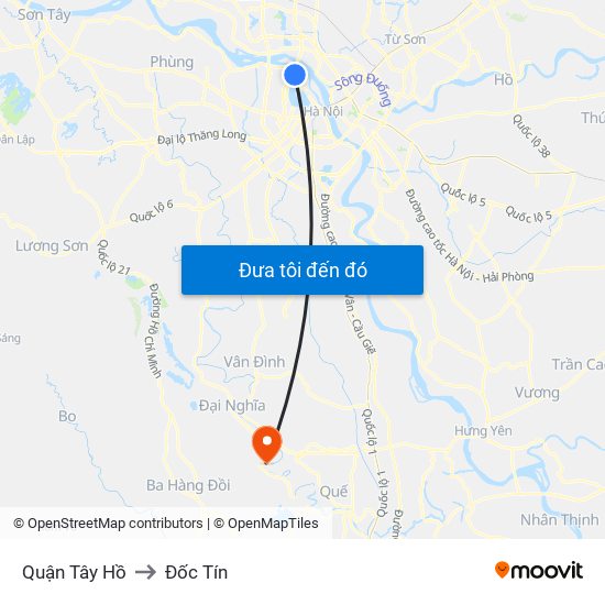 Quận Tây Hồ to Đốc Tín map