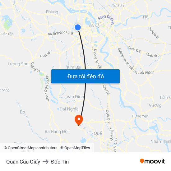 Quận Cầu Giấy to Đốc Tín map