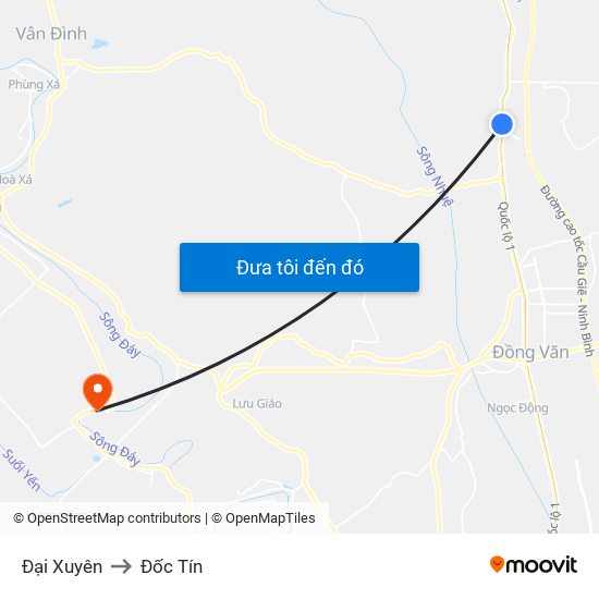 Đại Xuyên to Đốc Tín map