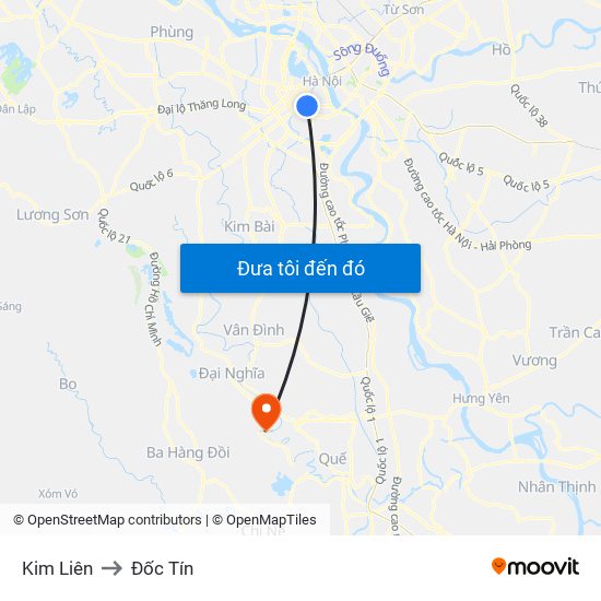 Kim Liên to Đốc Tín map