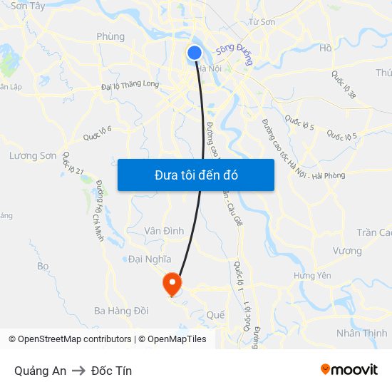 Quảng An to Đốc Tín map