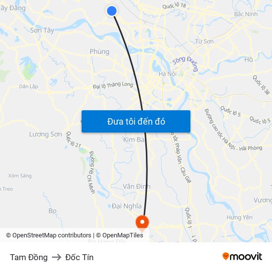 Tam Đồng to Đốc Tín map
