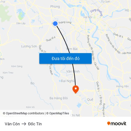 Vân Côn to Đốc Tín map