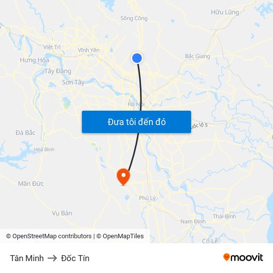 Tân Minh to Đốc Tín map