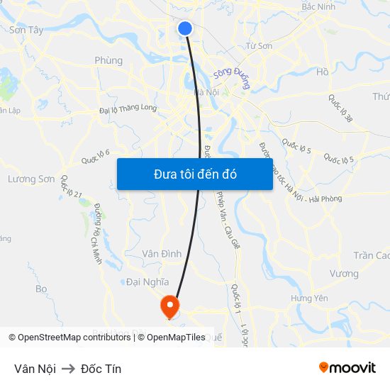 Vân Nội to Đốc Tín map