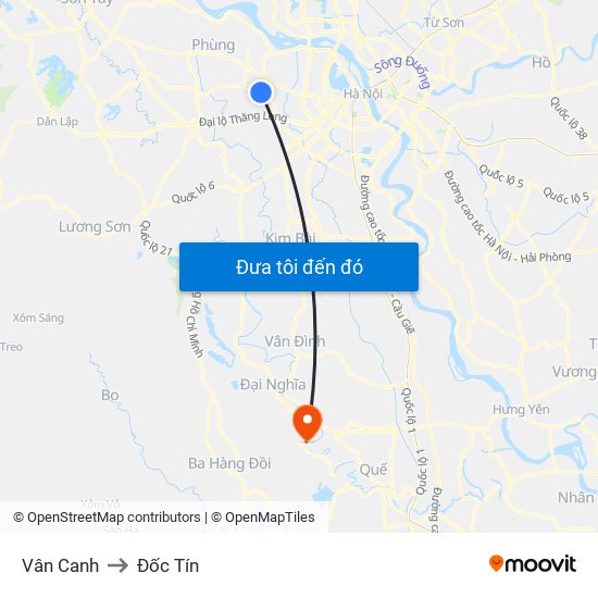 Vân Canh to Đốc Tín map