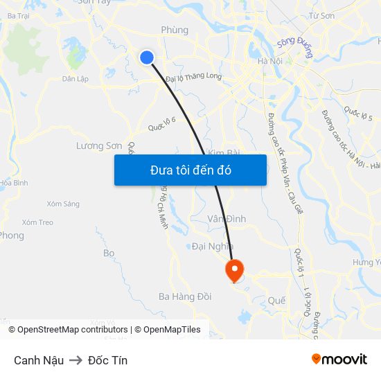 Canh Nậu to Đốc Tín map