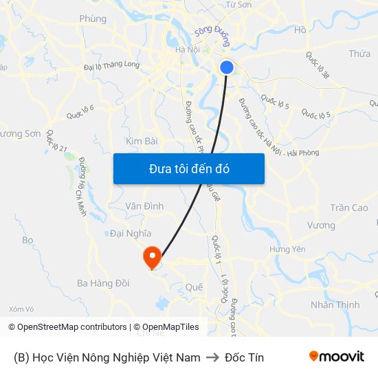 (B) Học Viện Nông Nghiệp Việt Nam to Đốc Tín map