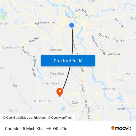 Chợ Mơ - 5 Minh Khai to Đốc Tín map