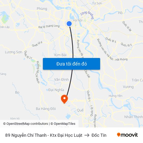 89 Nguyễn Chí Thanh - Ktx Đại Học Luật to Đốc Tín map