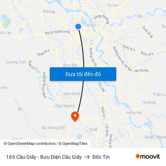 165 Cầu Giấy - Bưu Điện Cầu Giấy to Đốc Tín map