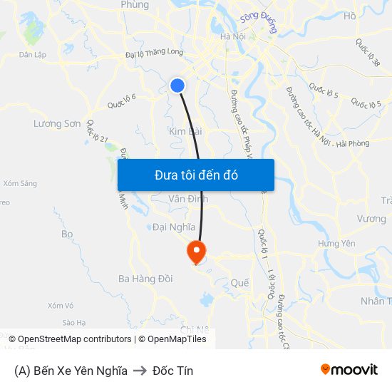 (A) Bến Xe Yên Nghĩa to Đốc Tín map