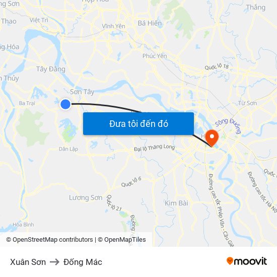 Xuân Sơn to Đống Mác map