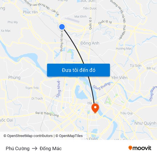 Phú Cường to Đống Mác map