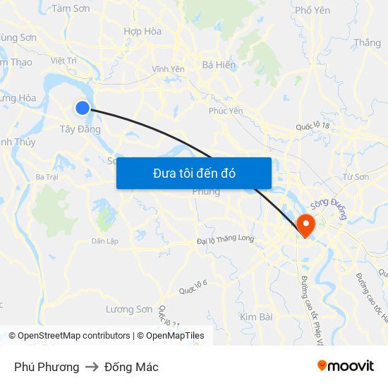 Phú Phương to Đống Mác map