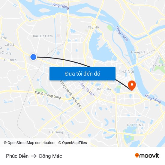 Phúc Diễn to Đống Mác map