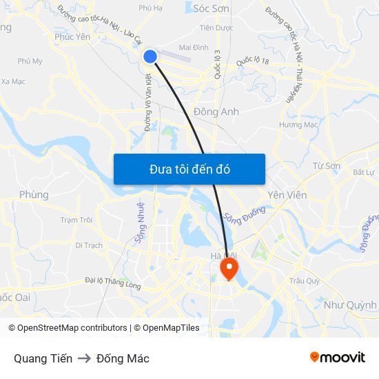 Quang Tiến to Đống Mác map