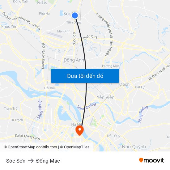 Sóc Sơn to Đống Mác map