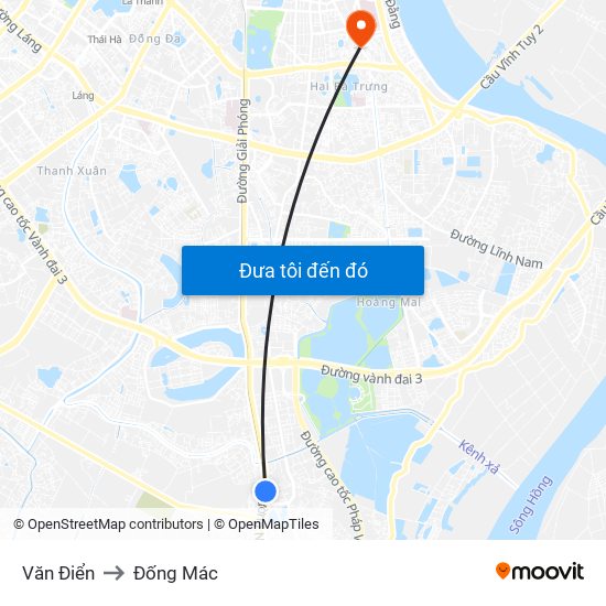 Văn Điển to Đống Mác map