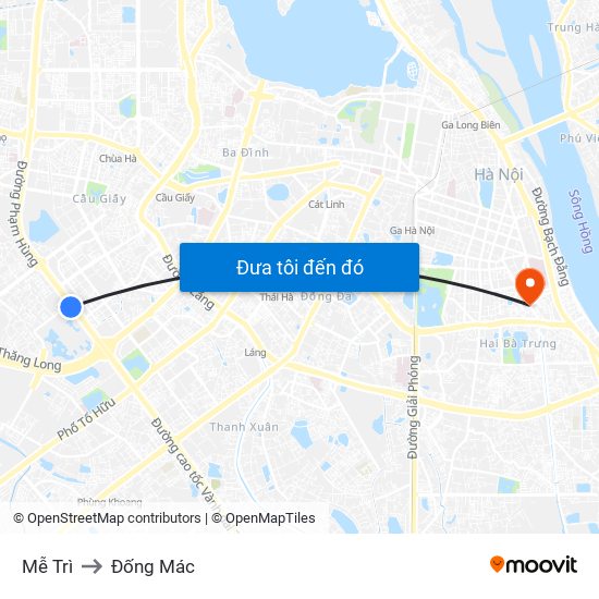 Mễ Trì to Đống Mác map