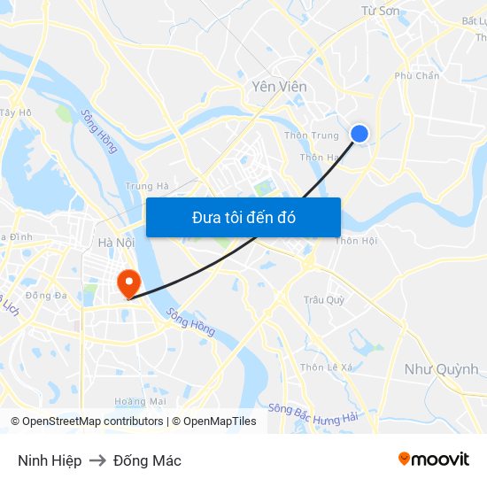 Ninh Hiệp to Đống Mác map