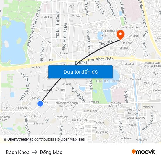 Bách Khoa to Đống Mác map