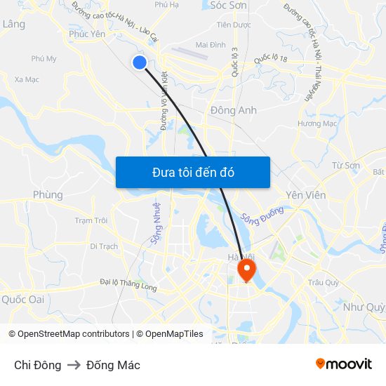 Chi Đông to Đống Mác map