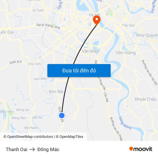 Thanh Oai to Đống Mác map