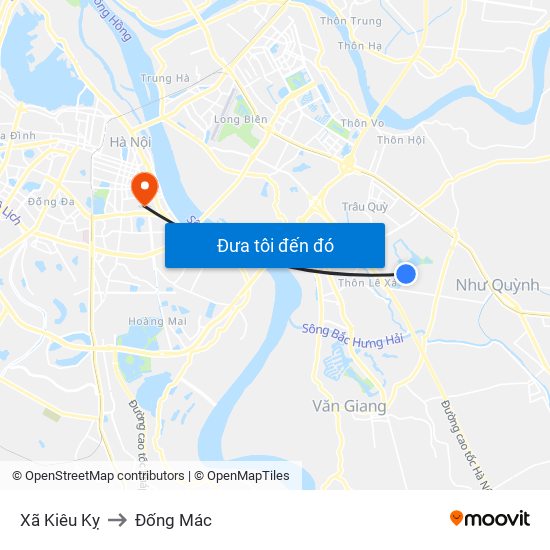 Xã Kiêu Kỵ to Đống Mác map