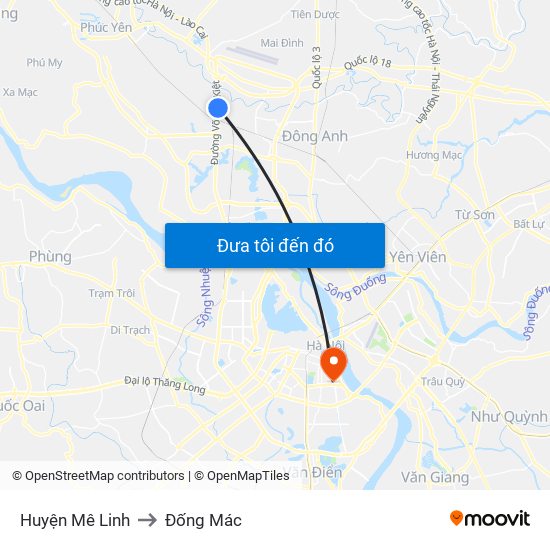 Huyện Mê Linh to Đống Mác map