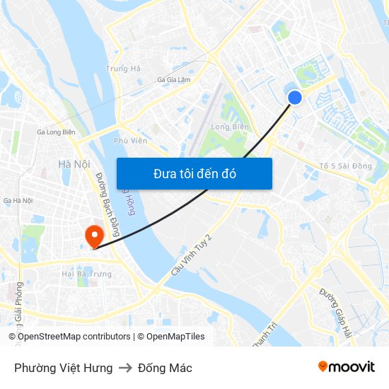 Phường Việt Hưng to Đống Mác map