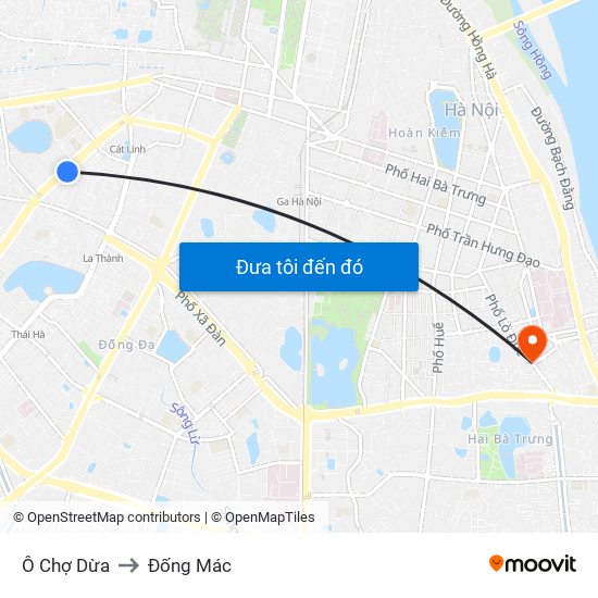 Ô Chợ Dừa to Đống Mác map
