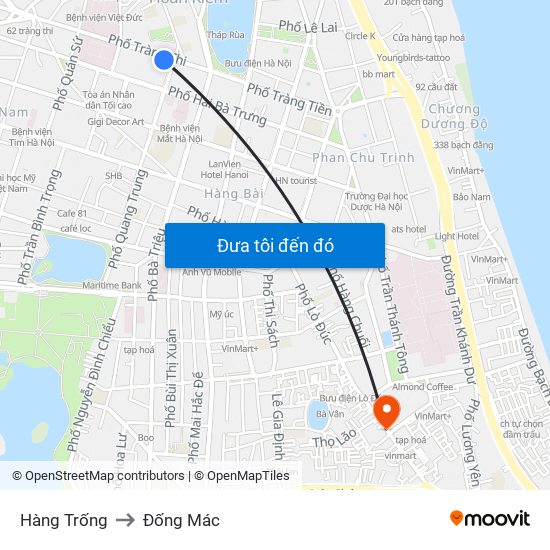 Hàng Trống to Đống Mác map