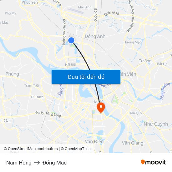 Nam Hồng to Đống Mác map