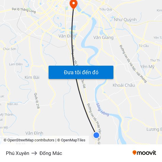 Phú Xuyên to Đống Mác map