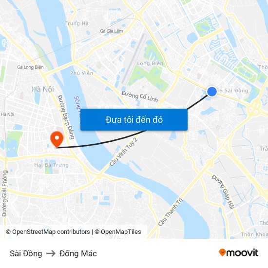 Sài Đồng to Đống Mác map